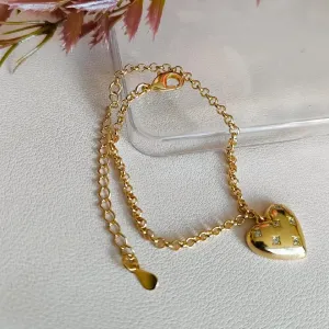 Pulseira dourado elo português com pingente coração
