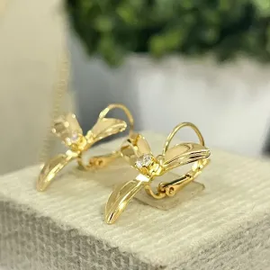 Brinco flor com pedra zircônia
