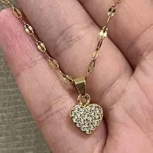 Colar elo com pingente coração cheio no aço