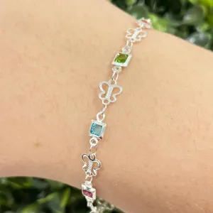 Pulseira borboleta e pedras quadrada