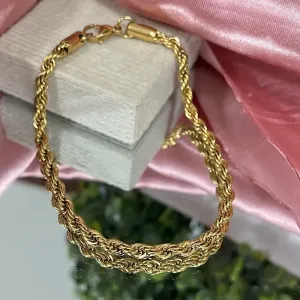 Pulseira cordão baiano em aço dourado