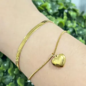 Pulseira duas corrente com coração