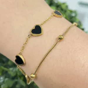Pulseira dupla com pingente preto