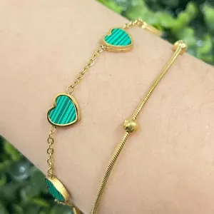 Pulseira dupla com pingente verde