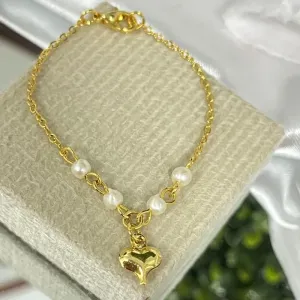 Pulseira infantil pérola e coração