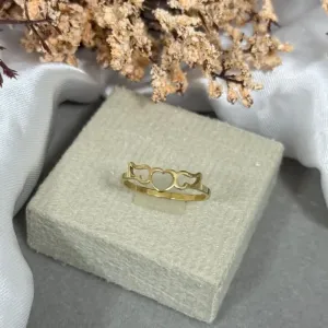 Anel três corações de aço dourado