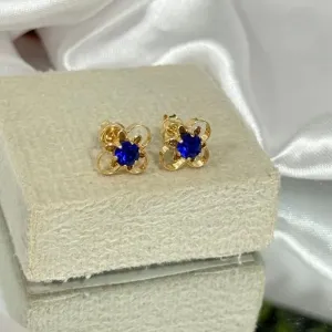 Brincos flor com pedras azuis