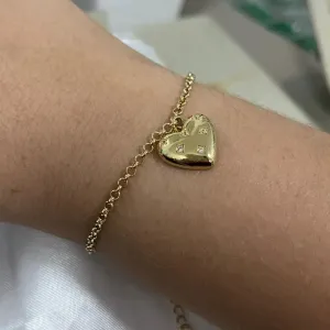 Pulseira dourado elo português com pingente coração