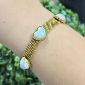 Pulseira malha de aço com coração
