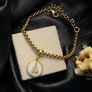 Pulseira aço dourado pingente nossa senhora