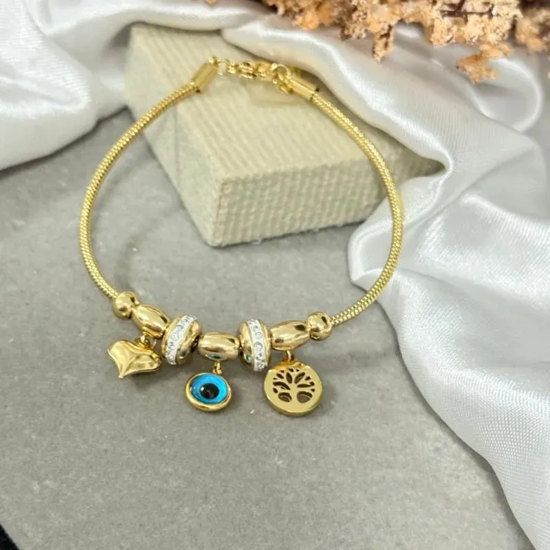 Pulseira de aço dourado com pingente