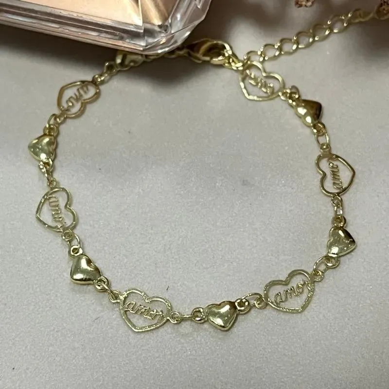 Pulseira elo coração vazado com amor