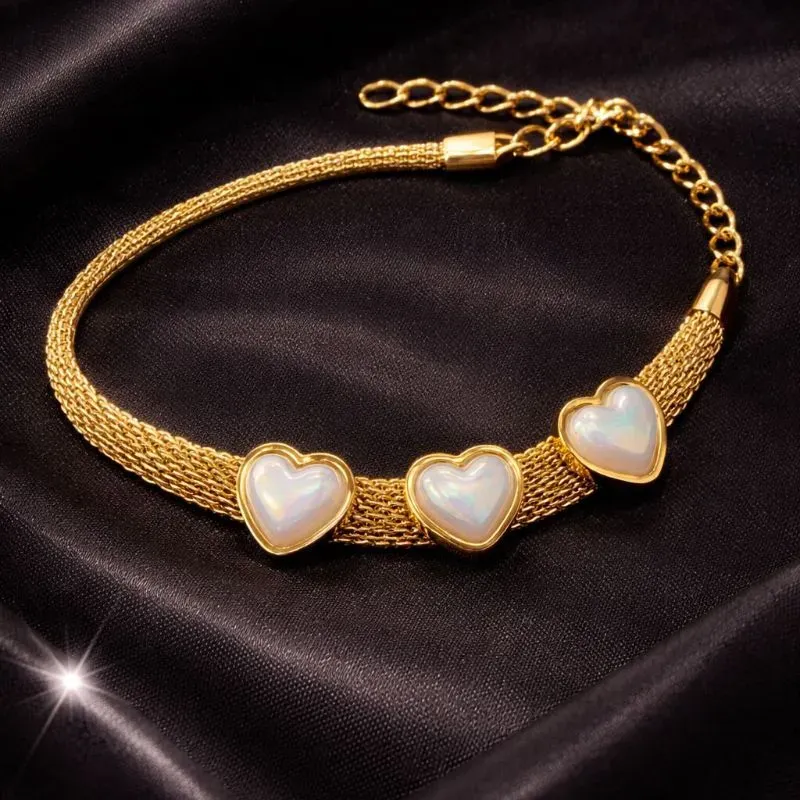 Pulseira malha de aço com coração