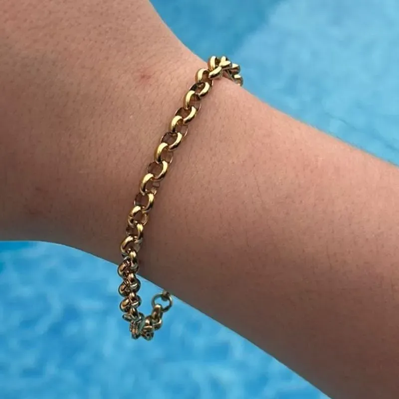 Pulseira elo português aço Dourado