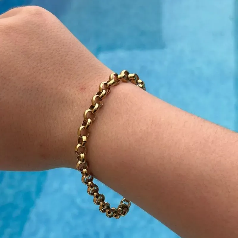 Pulseira elo português no aço dourado