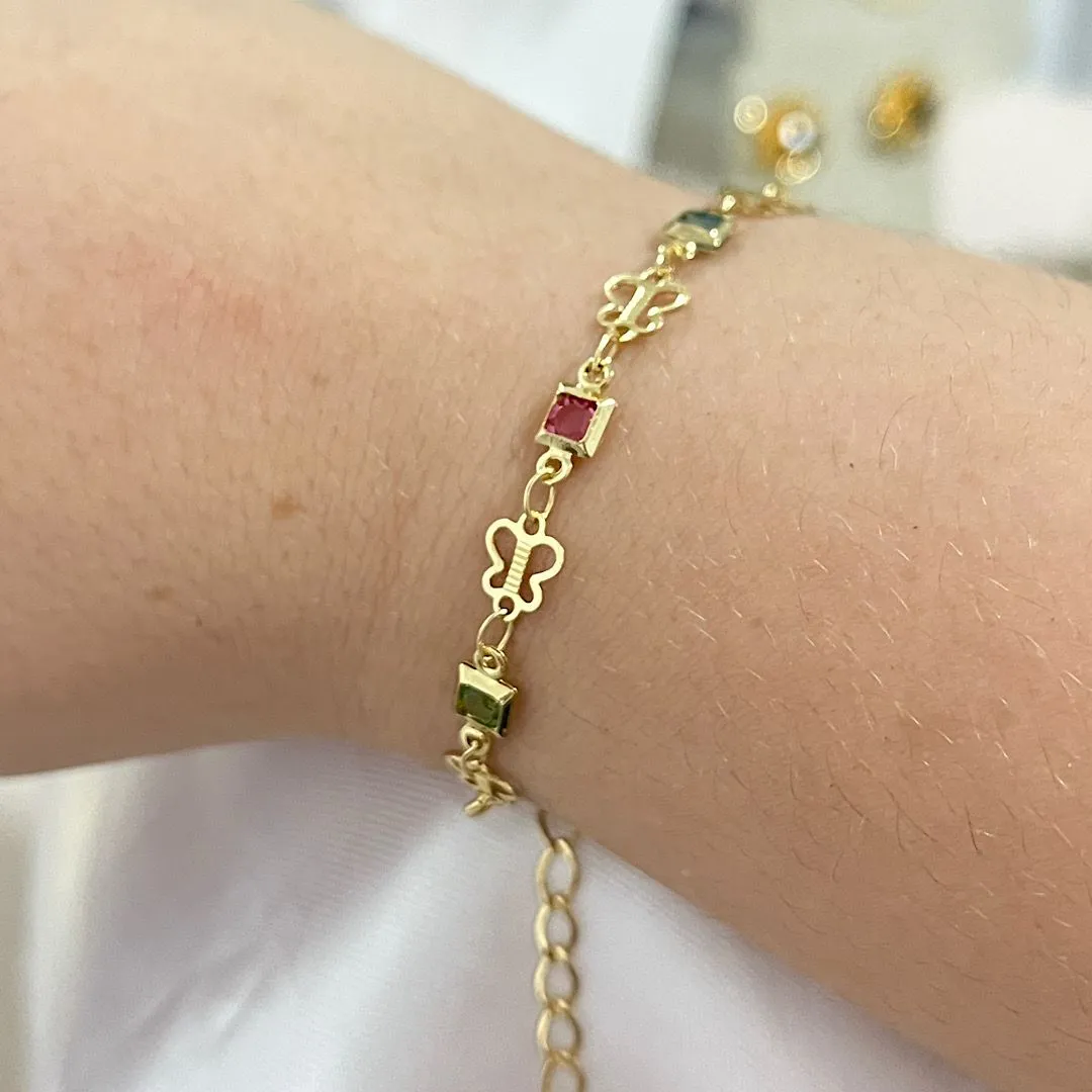 Pulseira Alinhados com borboletas e pedras coloridas