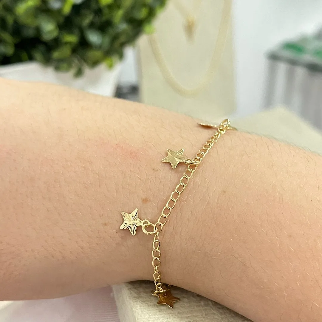 Pulseira infantil dourada pedras coloridas
