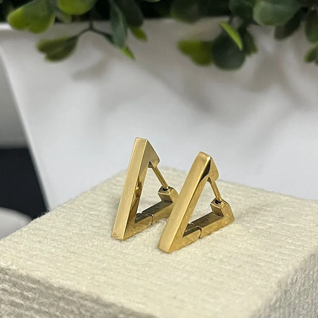Brinco argolinha triangular no aço
