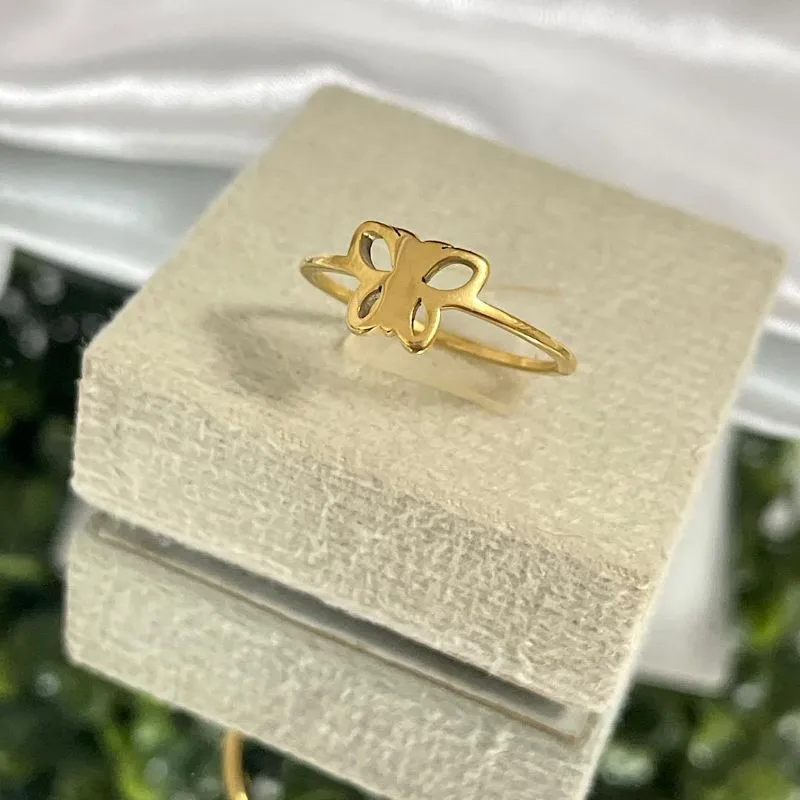 Anel borboleta de aço dourado