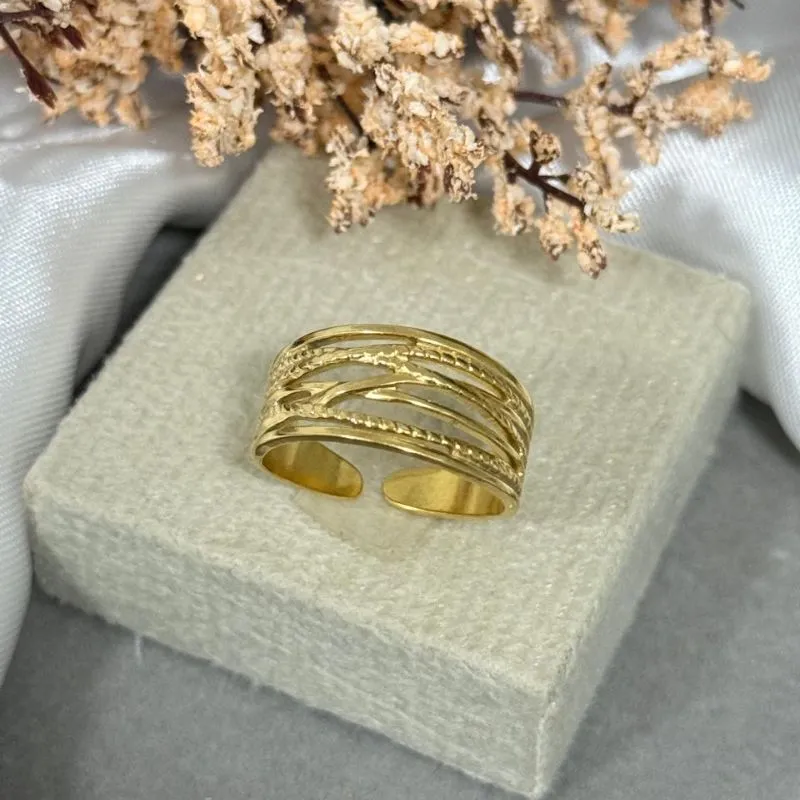 Anel com design entrelaçado.