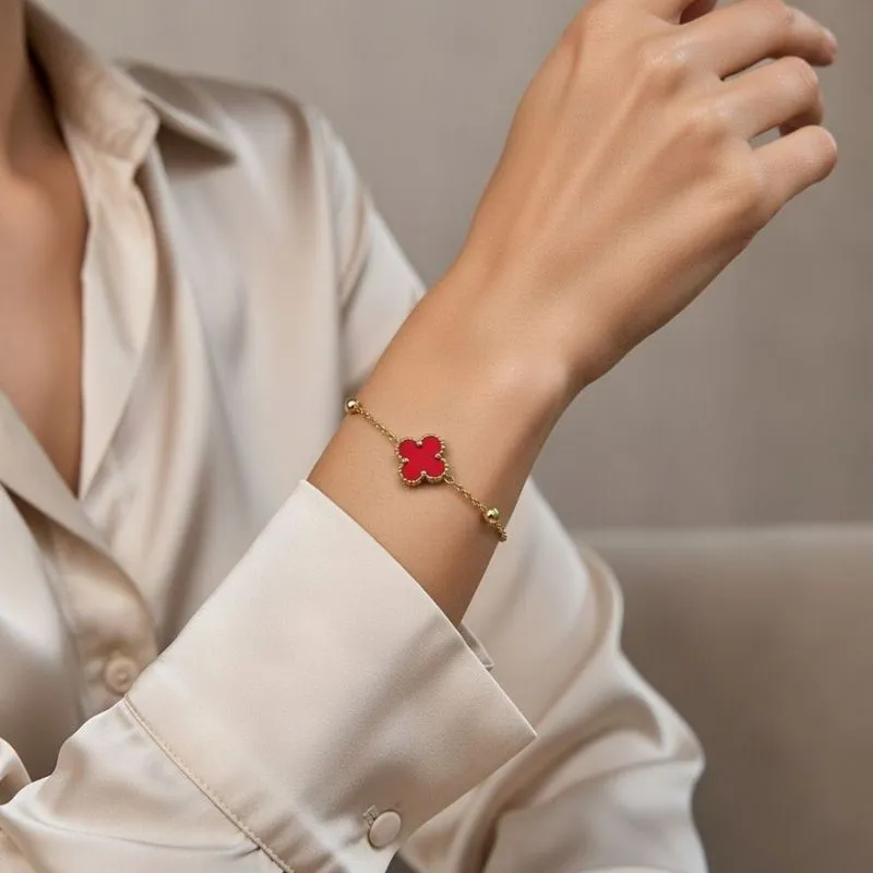 Pulseira Alhambra dourado vermelha aço